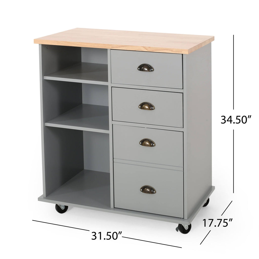 Natural + Black Kitchen Cart with Wheels V876