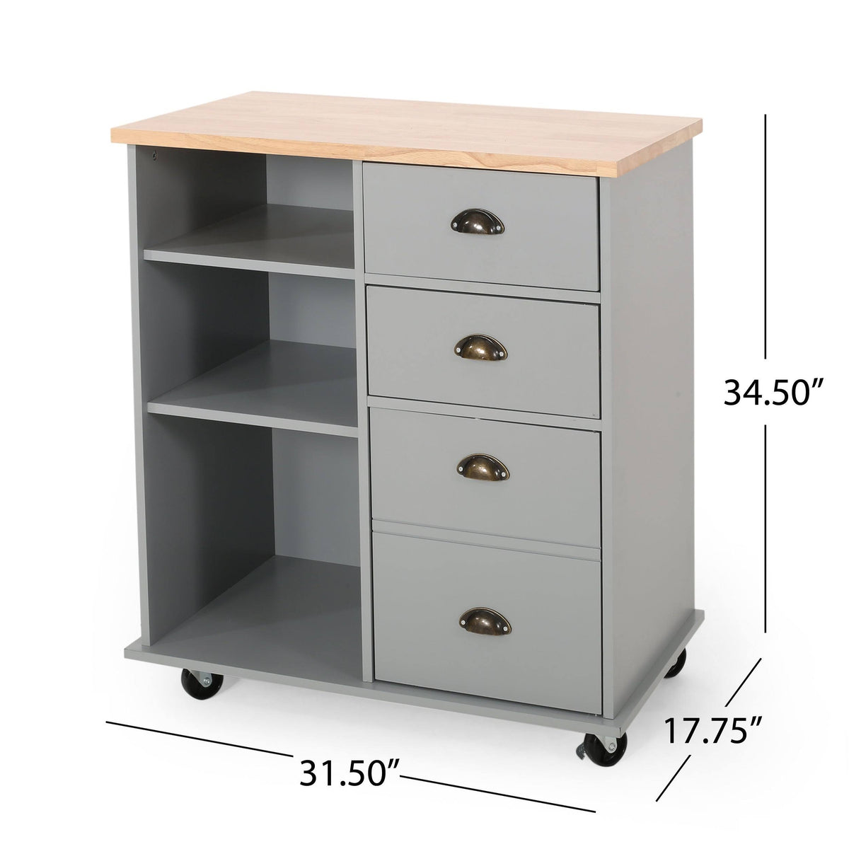 Natural + Black Kitchen Cart with Wheels V876