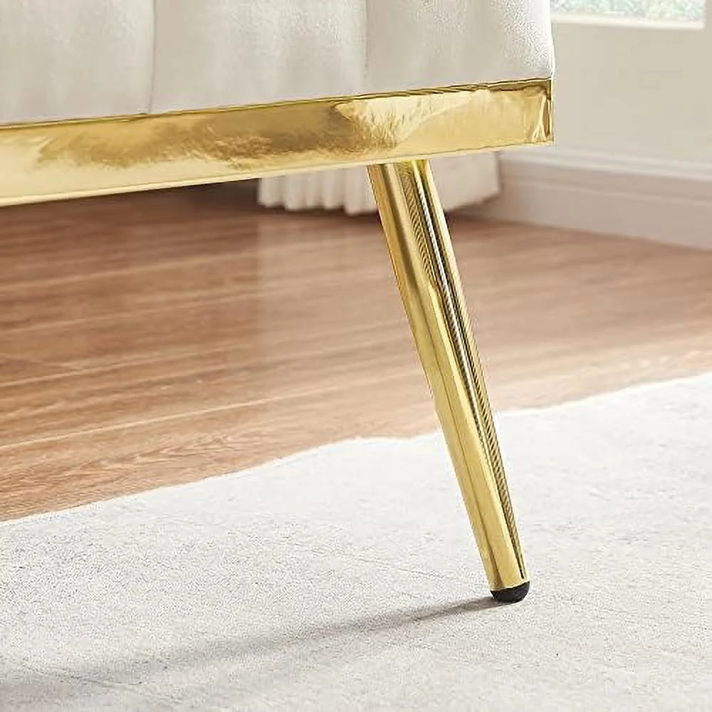 Beige Chenille Two-Seater Sofa with Metal Legs U272