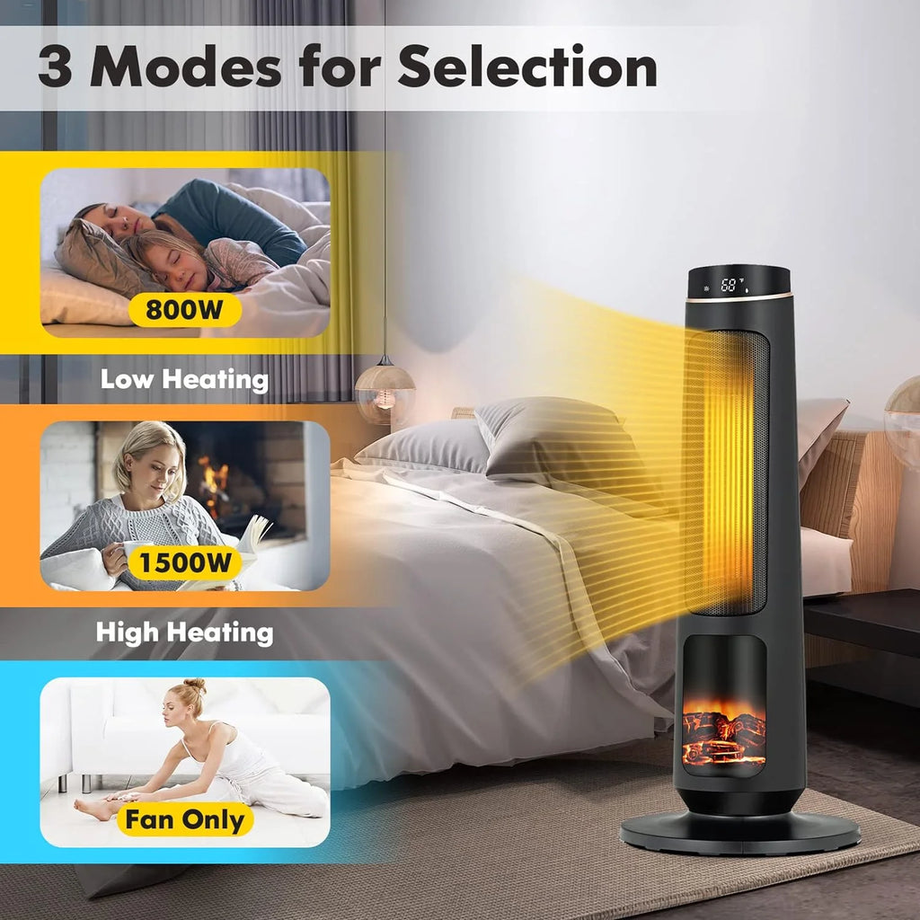 1500W Black Ceramic Tower Heater with Remote Control Y3991