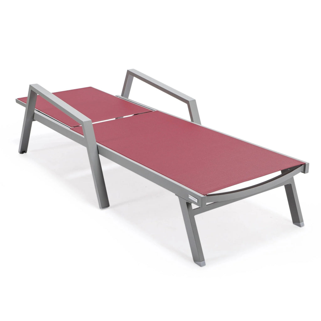 Patio Chaise Lounge Chair with Grey Arms Set of 2 Burgundy B684