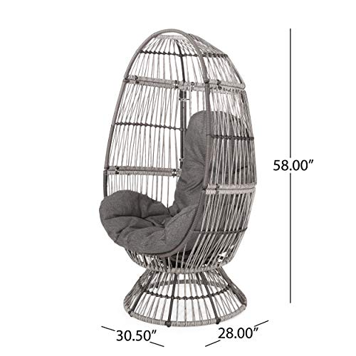Light Brown Beige Wicker Swivel Egg Chair with Cushion H7944