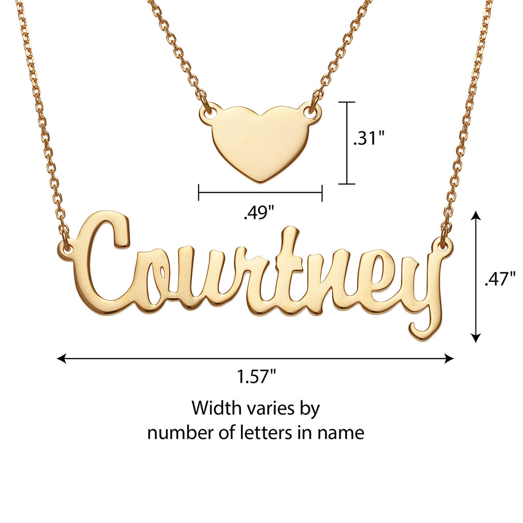Sterling Silver Script Nameplate and Heart Layered Double Necklace C292675
