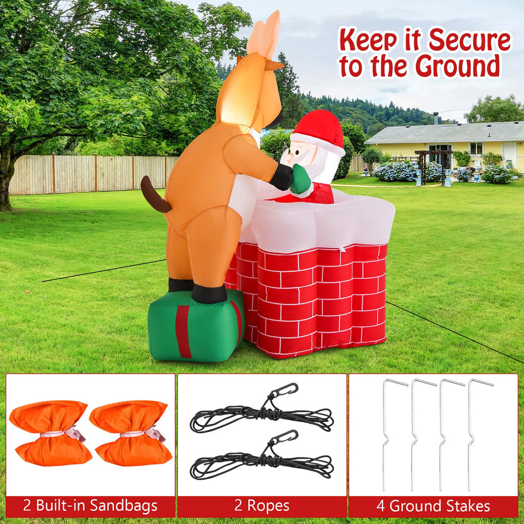 5 FT Christmas Inflatable Santa Claus Climbing Chimney Reindeer B19970