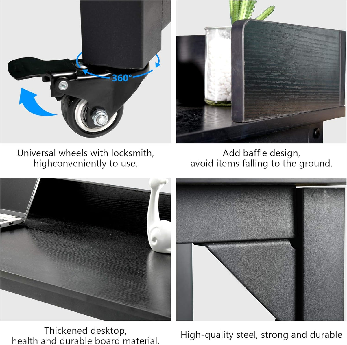 Overbed Table with 4 Wheels for Full/Queen Size Bed Frame W68127