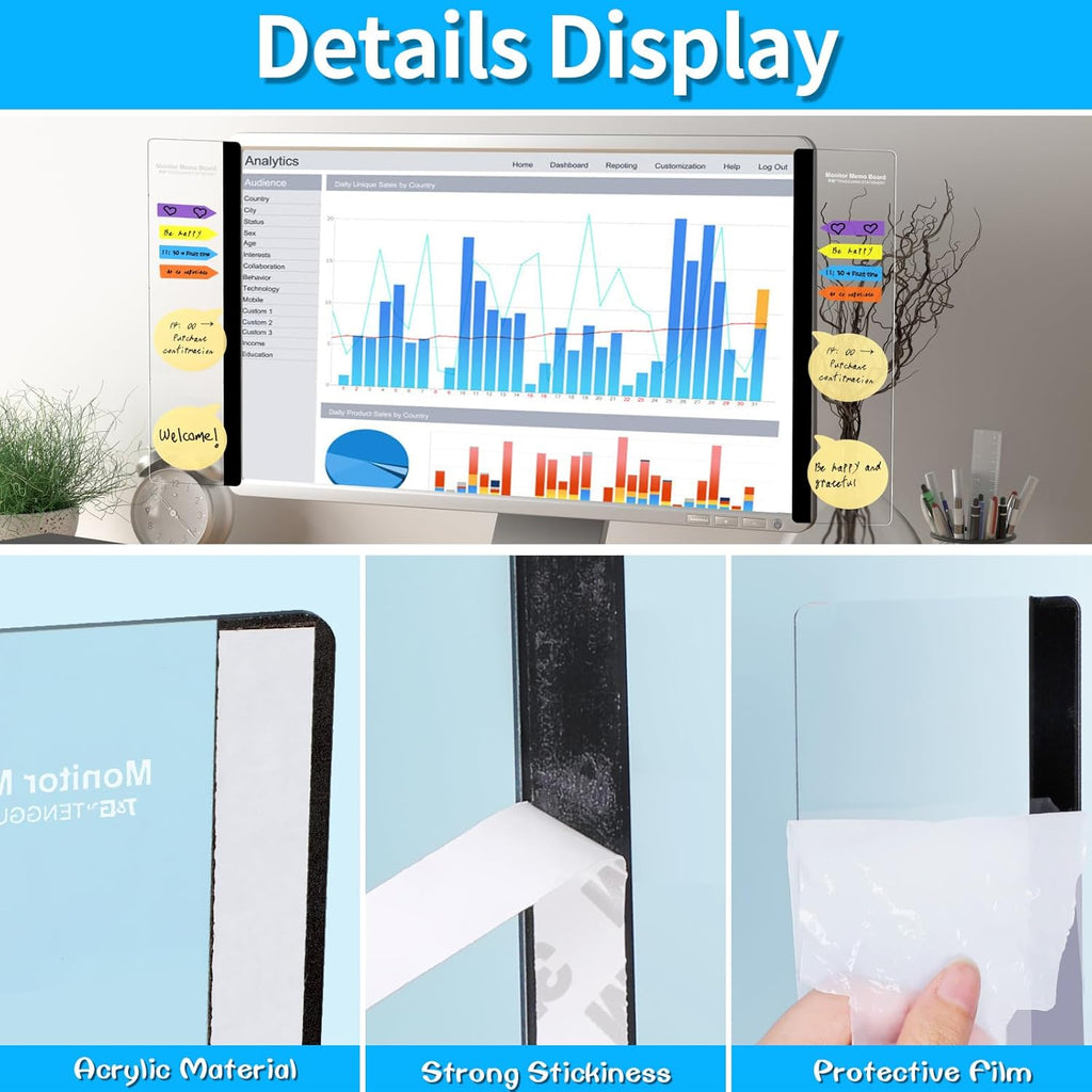 4PCS Acrylic Computer Monitor Memo Board U2409