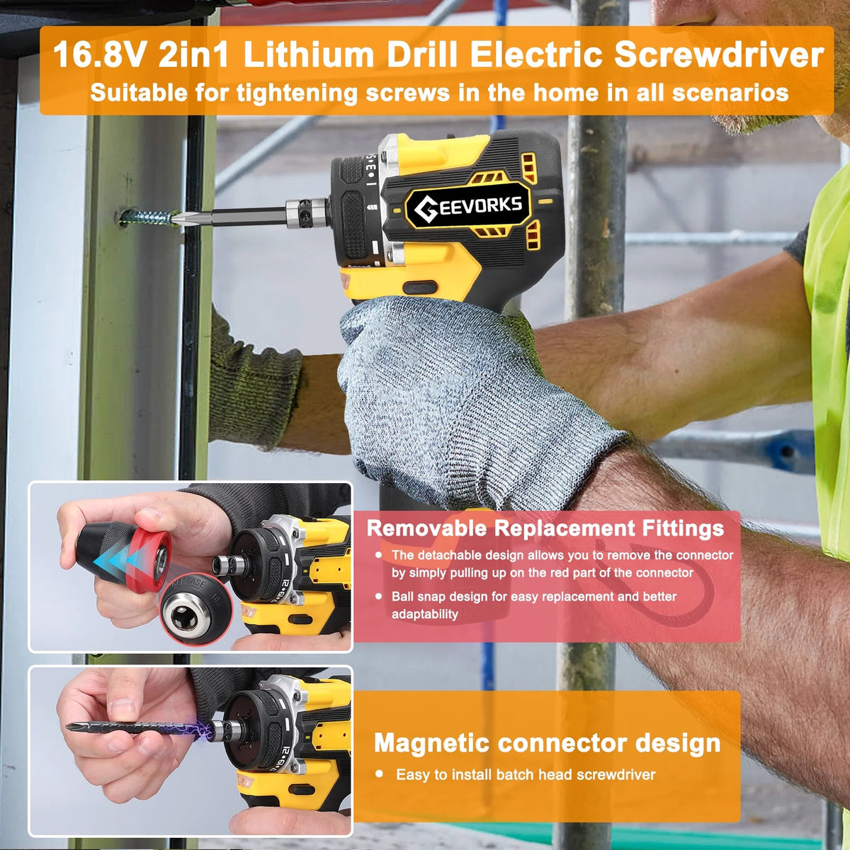 Electric Screwdriver 45Nm Torque 16.8V 2in1 Drill V707