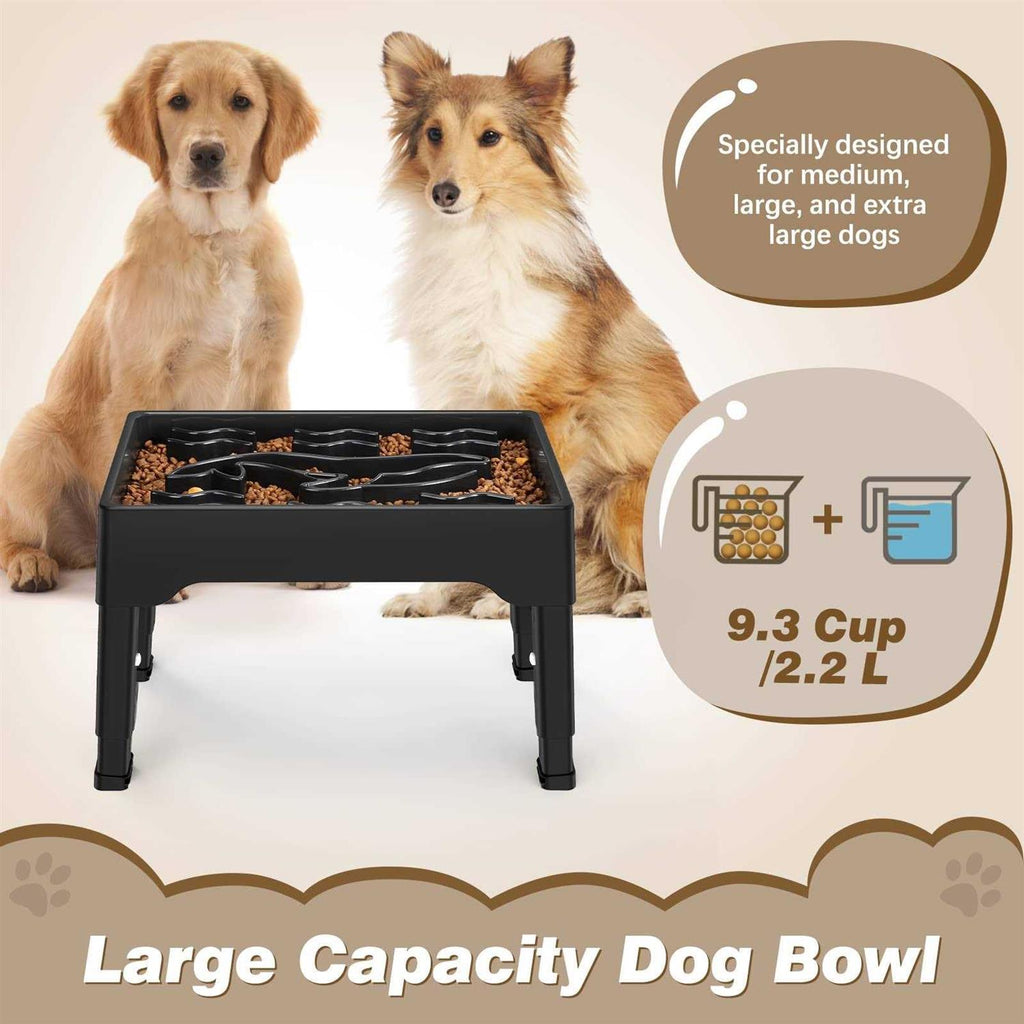 9 Cups Raised Slow Feeder Dog Bowls with 4 Adjustable Heights L374