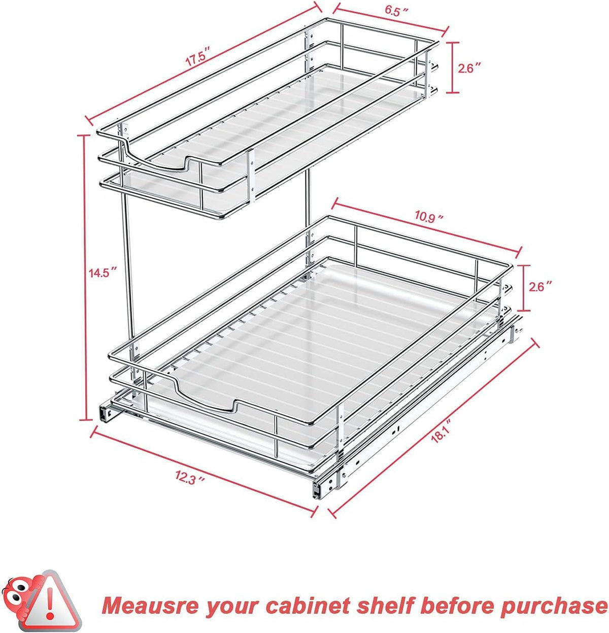 Under Sink Cabinet Organizer with 2 Tier Pull Out Sliding Shelf, 12.2Wx18.1Dx14.5H-Inch - Silver Z78391