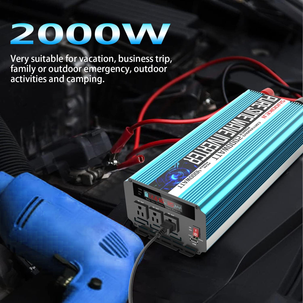 2000W Pure Sine Wave Power Inverter 12V DC to AC 110V/120V Converter with LCD Display G70635