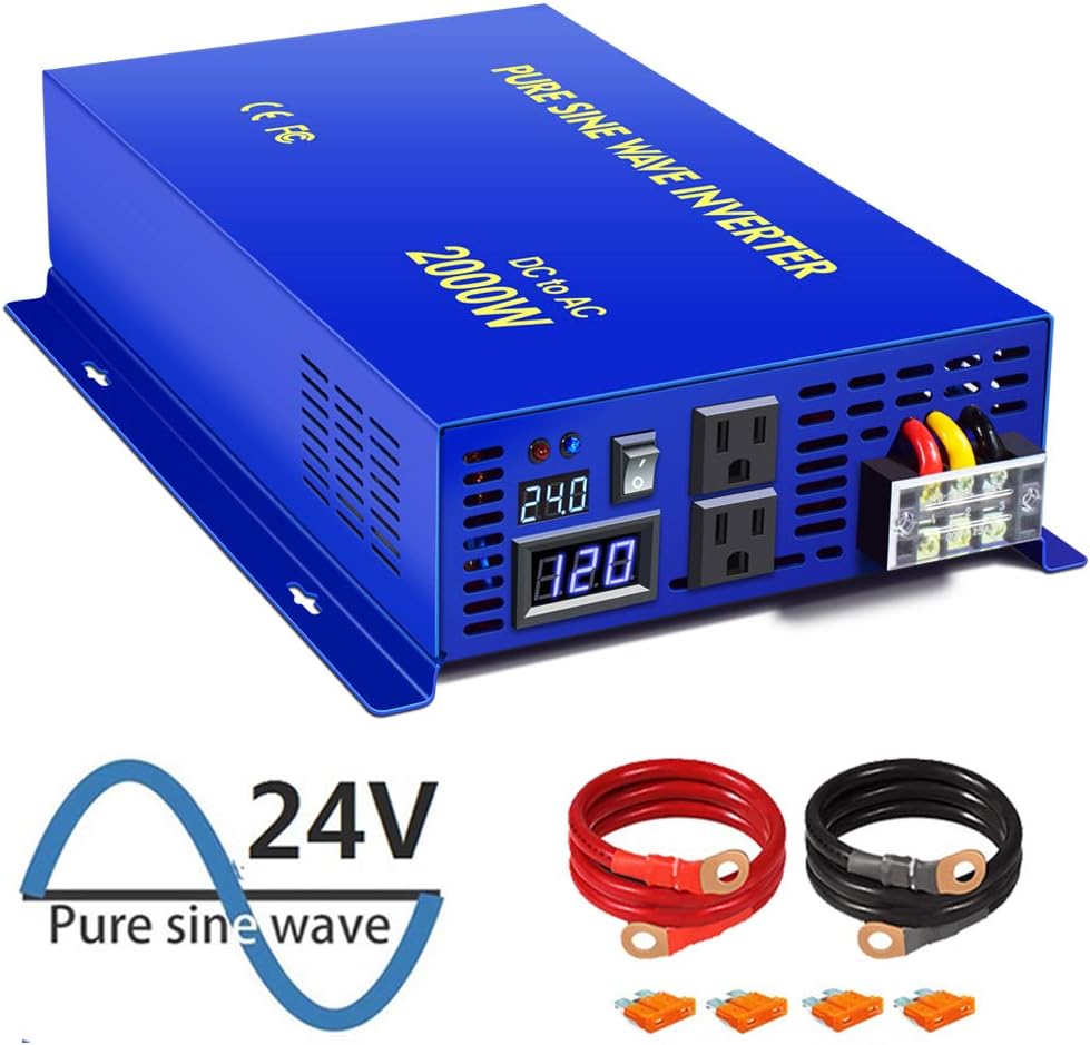 Pure Sine Wave Inverter 24V to 110v 120v 2500 Watt with Dual AC Receptacles G743
