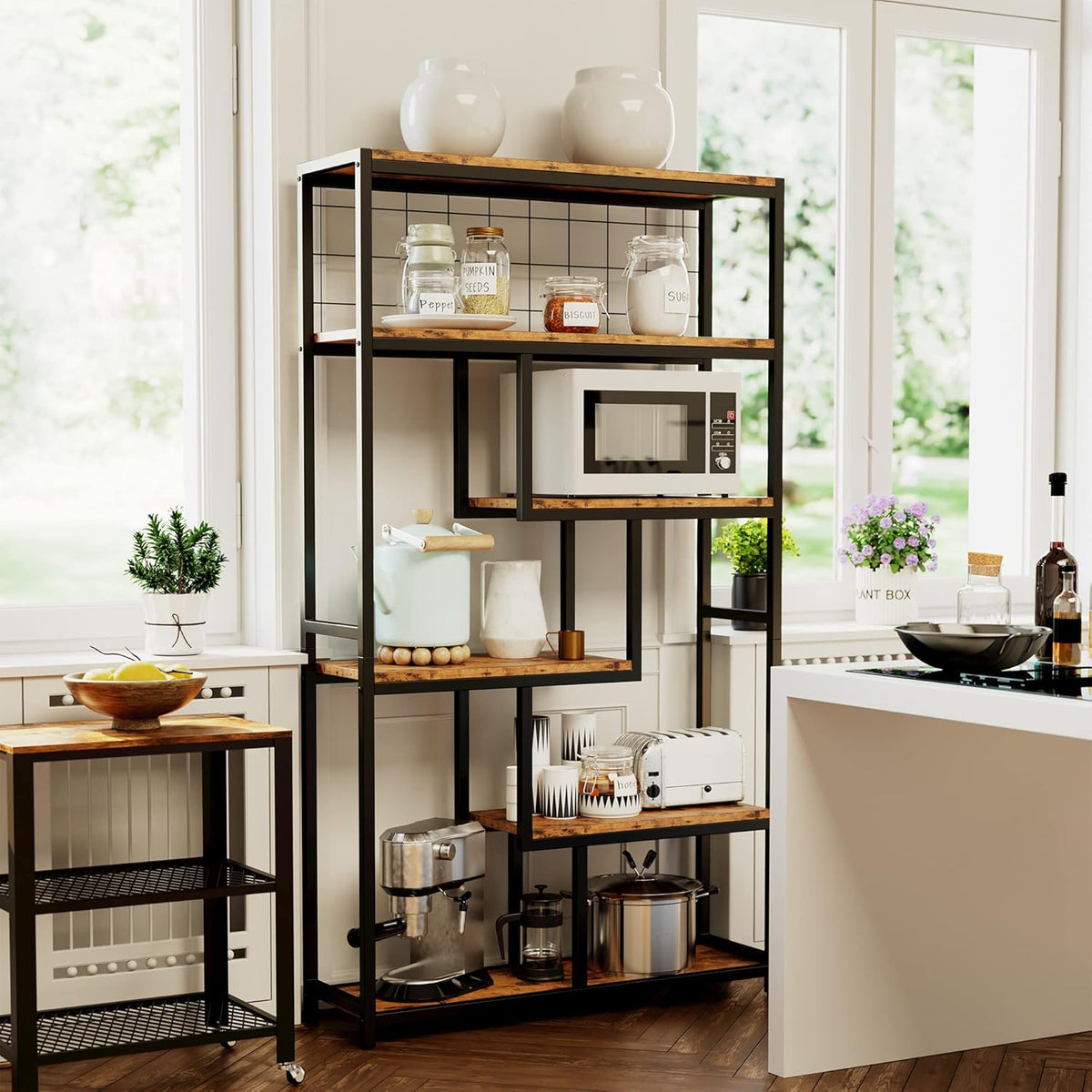 6-Shelf Industrial Etagere Bookcase with Metal Frame M70670
