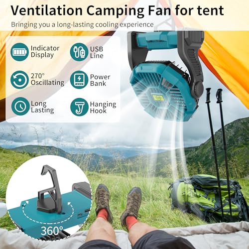 Battery Powered Portable Rechargeable Fan with LED Light & Hook H7139
