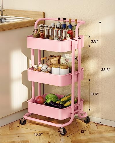 3 Tier Mesh Utility Cart with Handle and Lockable Wheels Black G163572