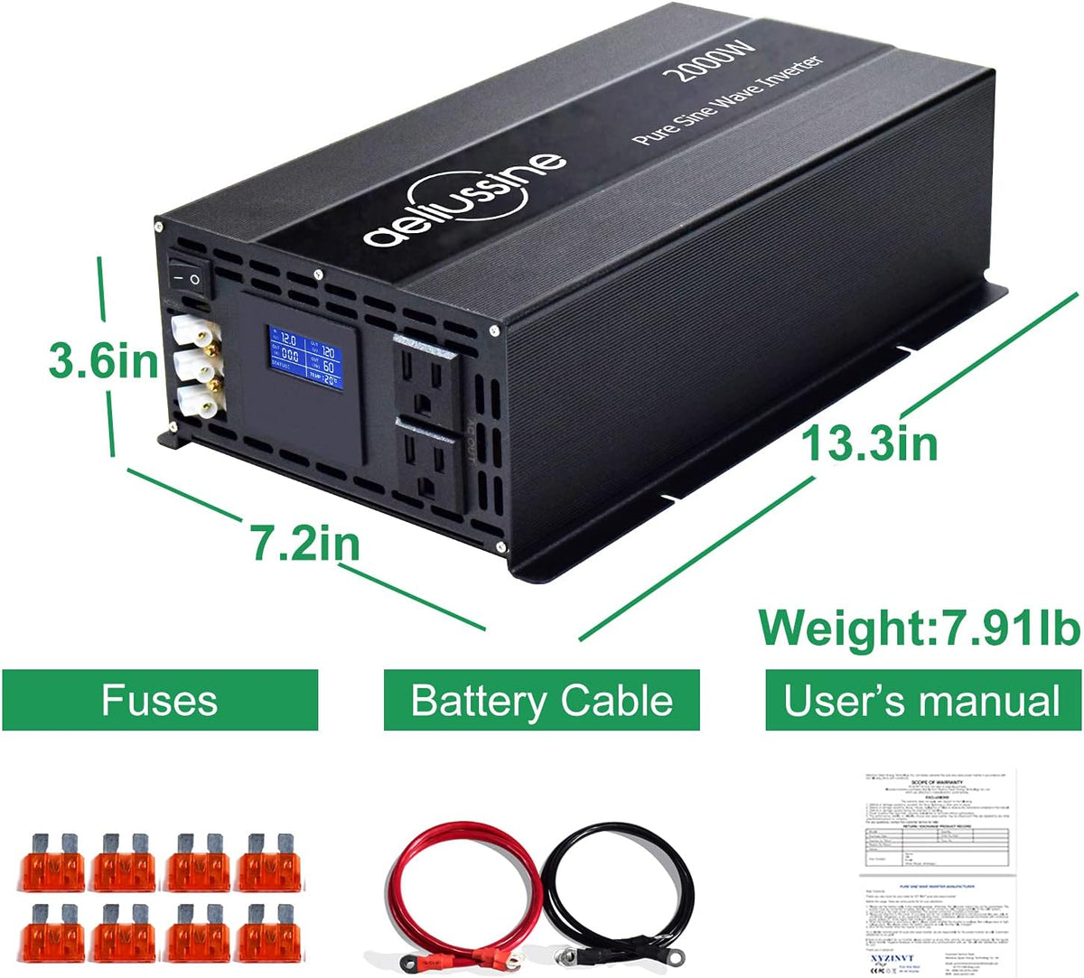 2000 watt Pure Sine Wave Power Inverter 24v dc to ac 110v 120v F908657