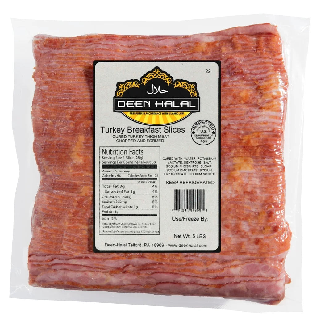 Halal Turkey Breakfast Bacon Slices 5lbs 1 Pack L223402