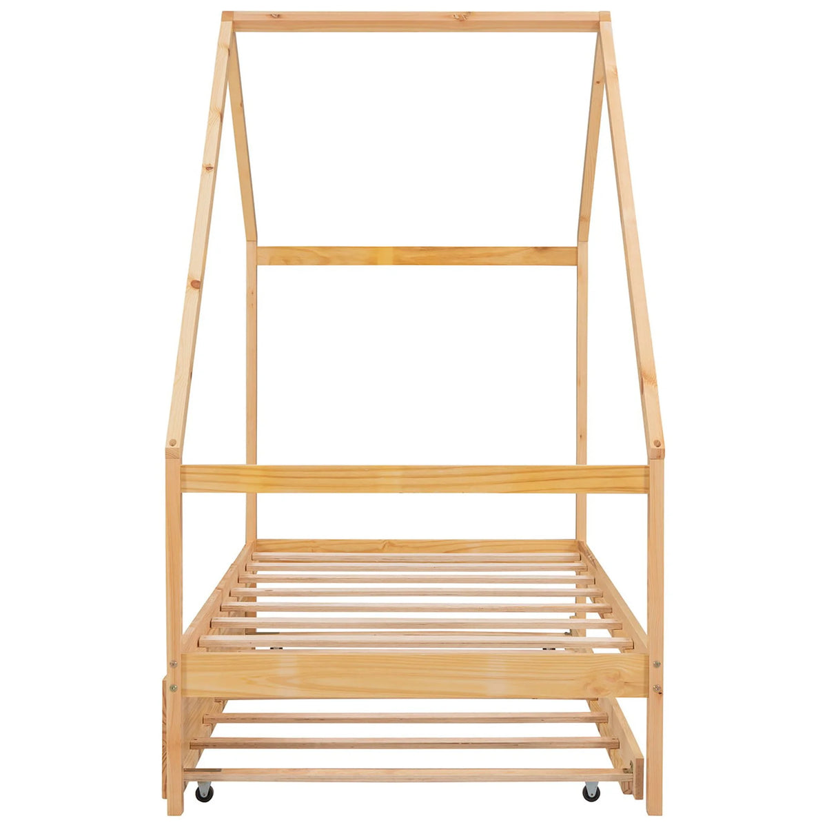 Twin Size Wooden House Bed with Trundle J3617