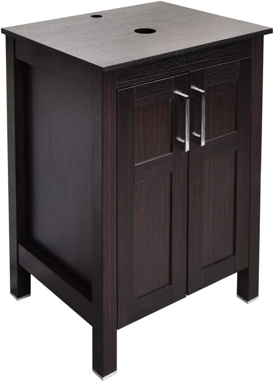 Dark Coffee 24 Inches Single Bathroom Vanity with 2-Door Cabinet and Tempered Glass Sink Top D63213