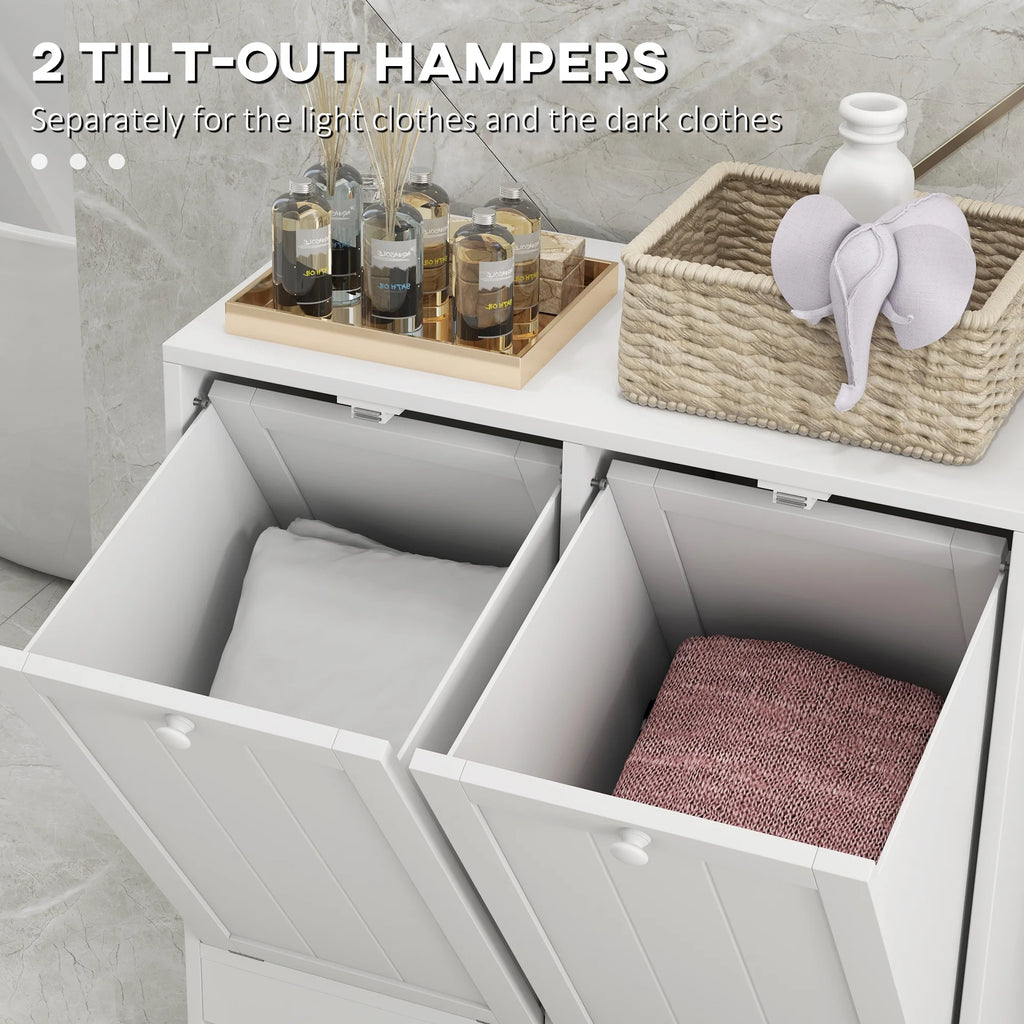 White Tilt-out Laundry Cabinet with 2 Hamper Compartments Z219175