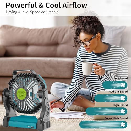 Battery Powered Portable Rechargeable Fan with LED Light & Hook H7139