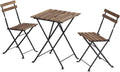 3 Pieces Folding Dining Table Chairs with Teak Wooden Top Anti-Rust Steel Frame Z972