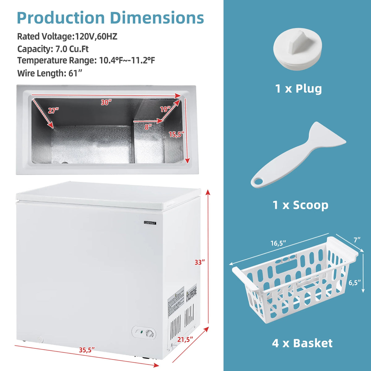 Chest Freezer 7.0 Cu.ft 4 Baskets I4176