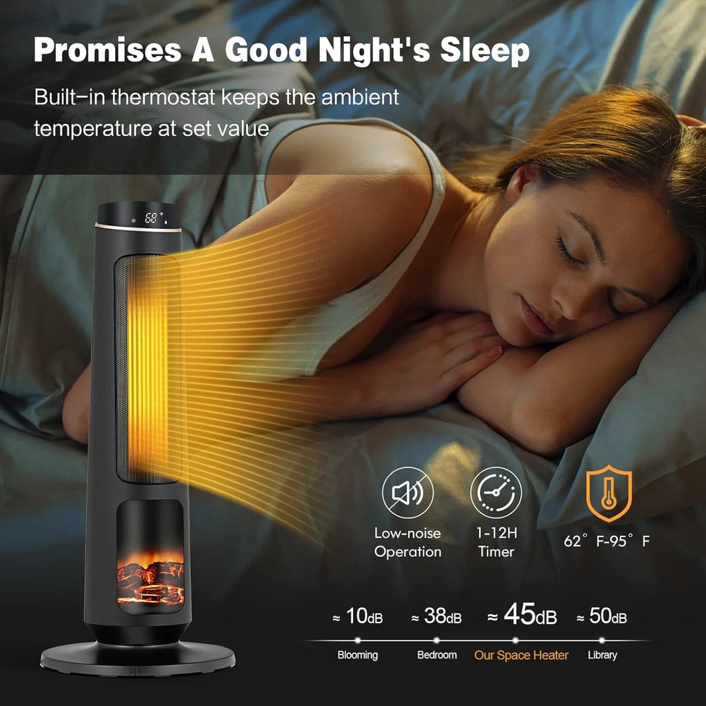 1500W Black Ceramic Tower Heater with Remote Control Y3991