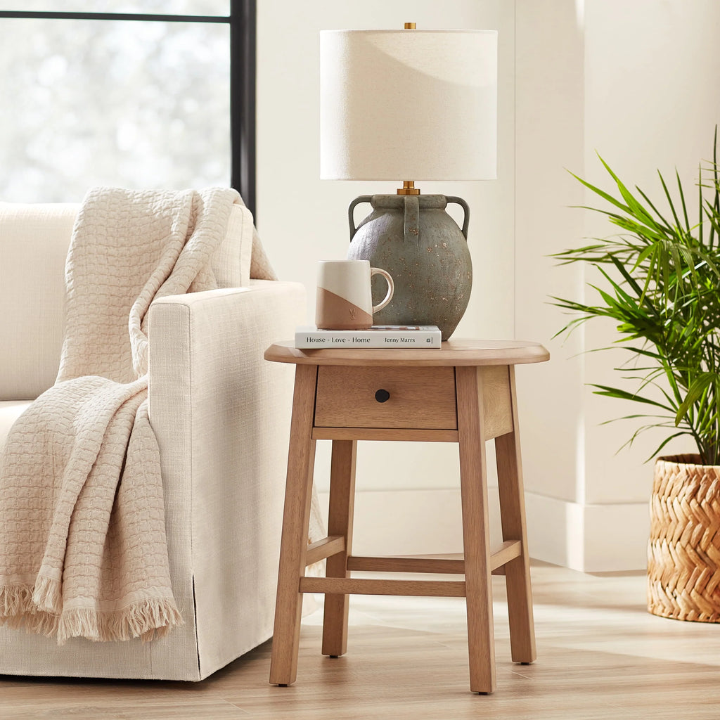 Round Side Table with Solid Wood Frame F4170