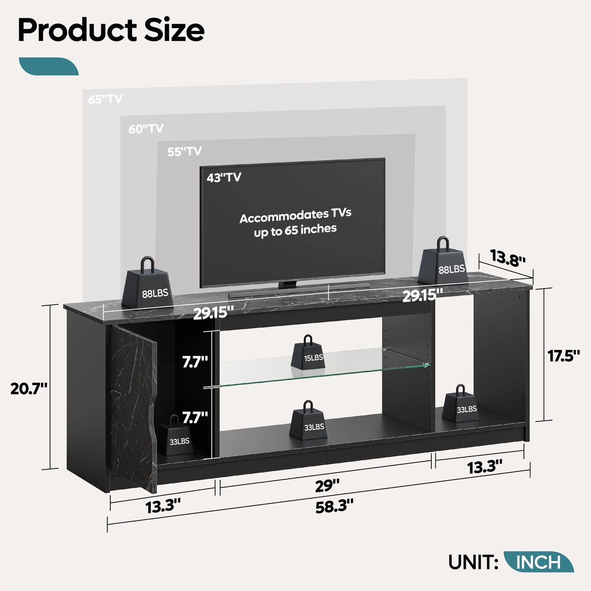 Black Marble TV Stand up to 65 inch V8561