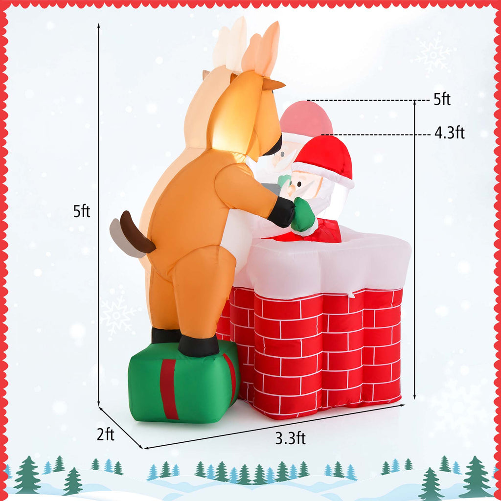 5 FT Christmas Inflatable Santa Claus Climbing Chimney Reindeer B19970