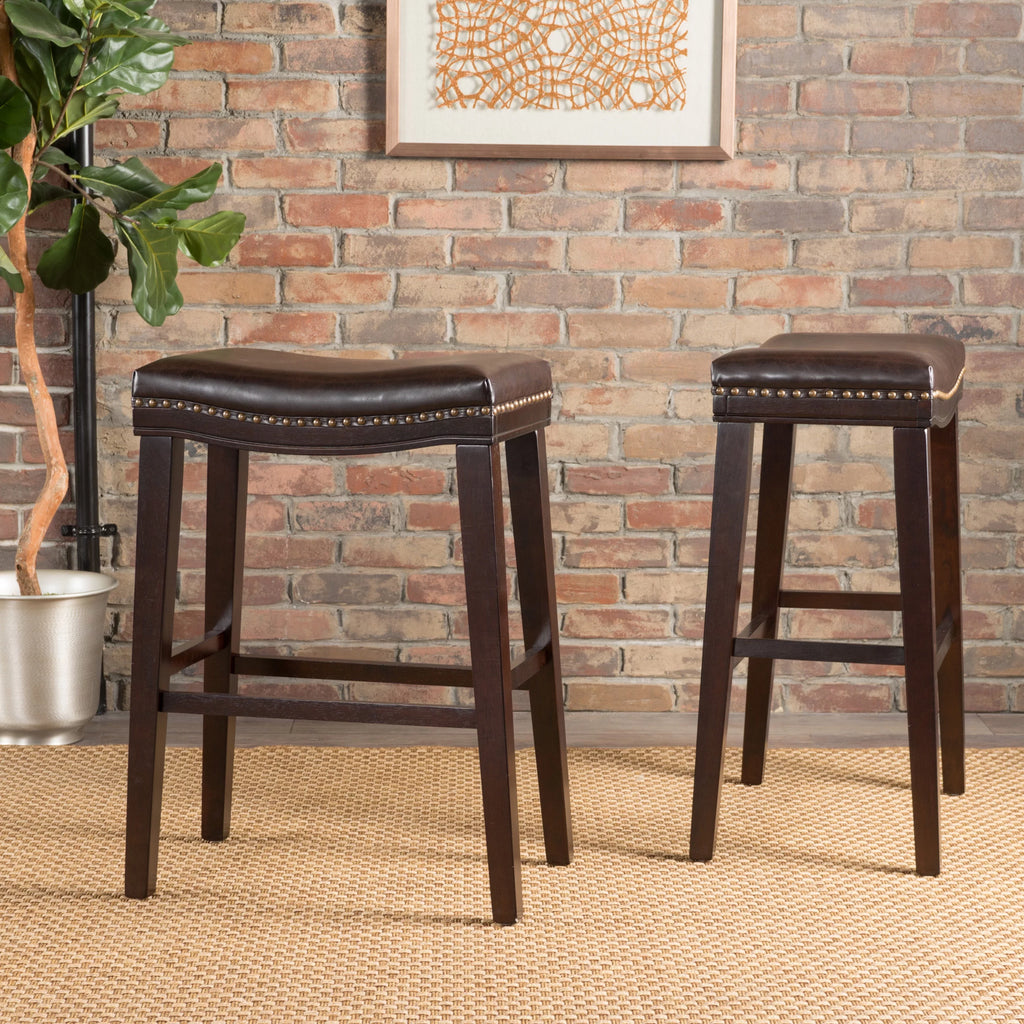Brown Leather Saddle Stool Set of 2 E441