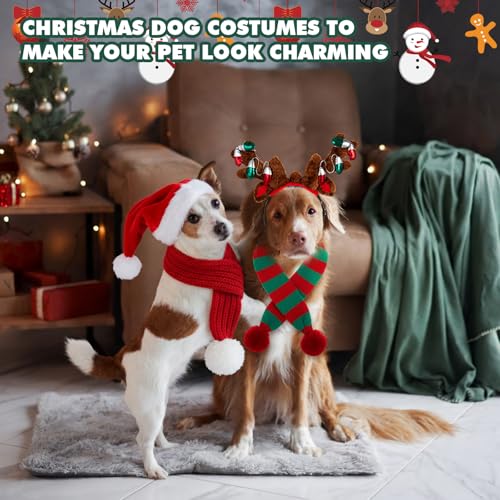 4 Pcs Dog Christmas Antlers Headband Scarf Set P2898