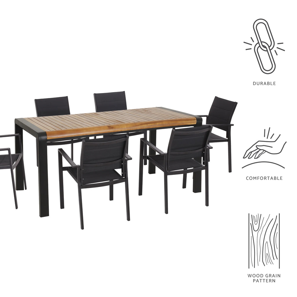 7 Piece Mesh and Acacia Wood Dining Set D58393