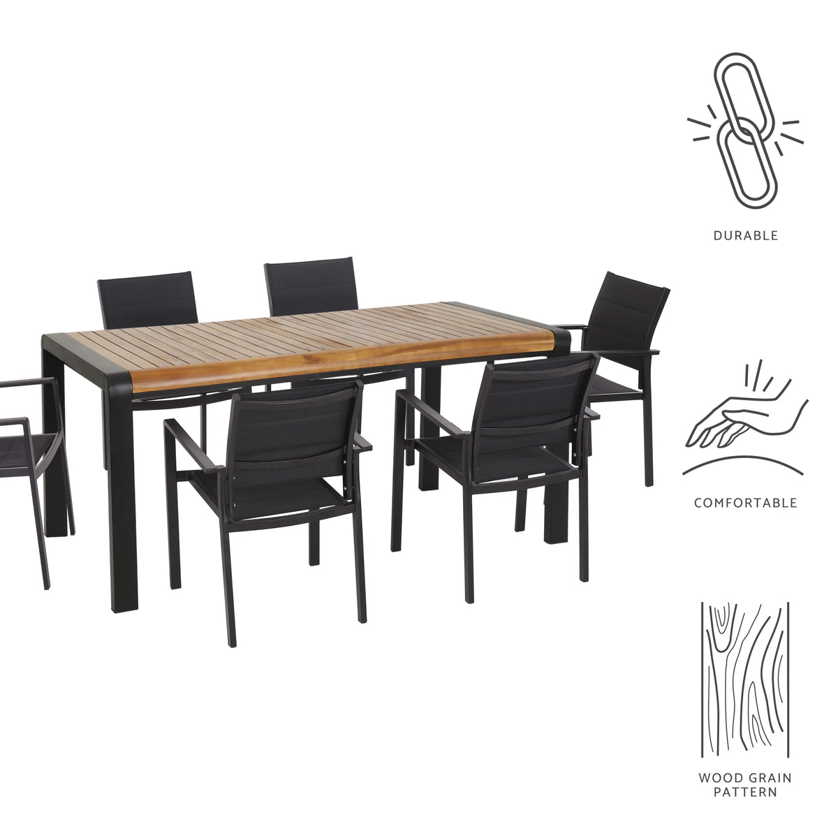 7 Piece Mesh and Acacia Wood Dining Set D58393