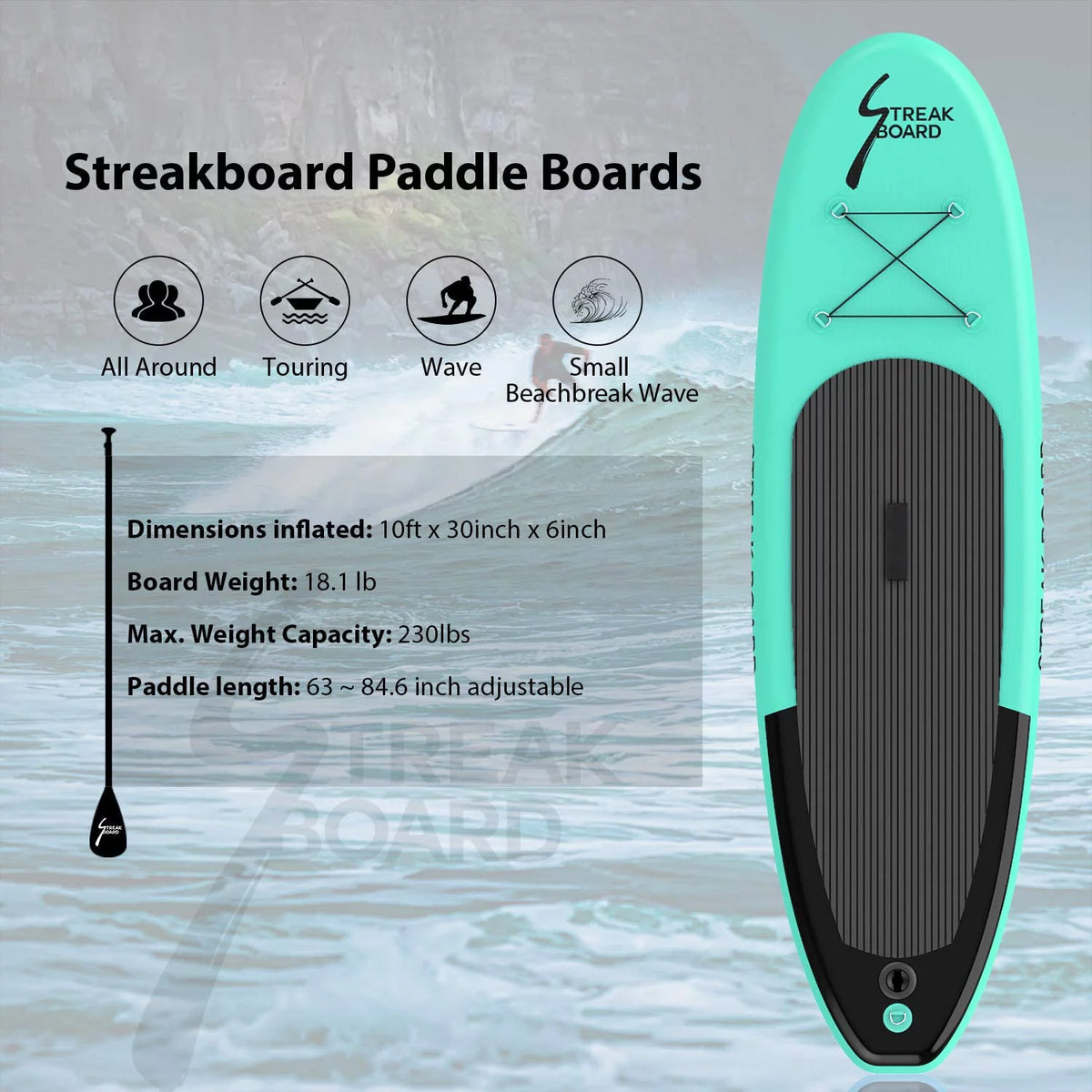 10FT Inflatable Stand Up Paddle Board Non-Slip O3707