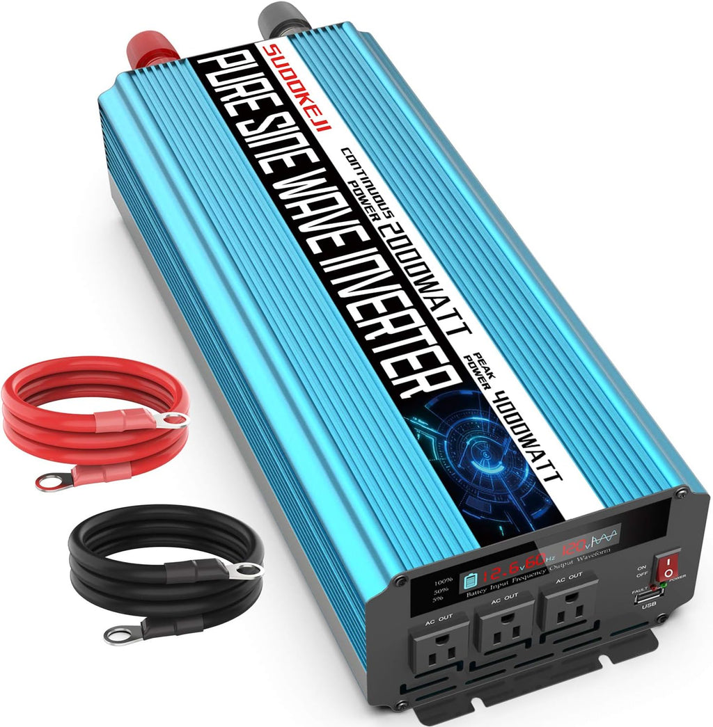 2000W Pure Sine Wave Power Inverter 12V DC to AC 110V/120V Converter with LCD Display G70635
