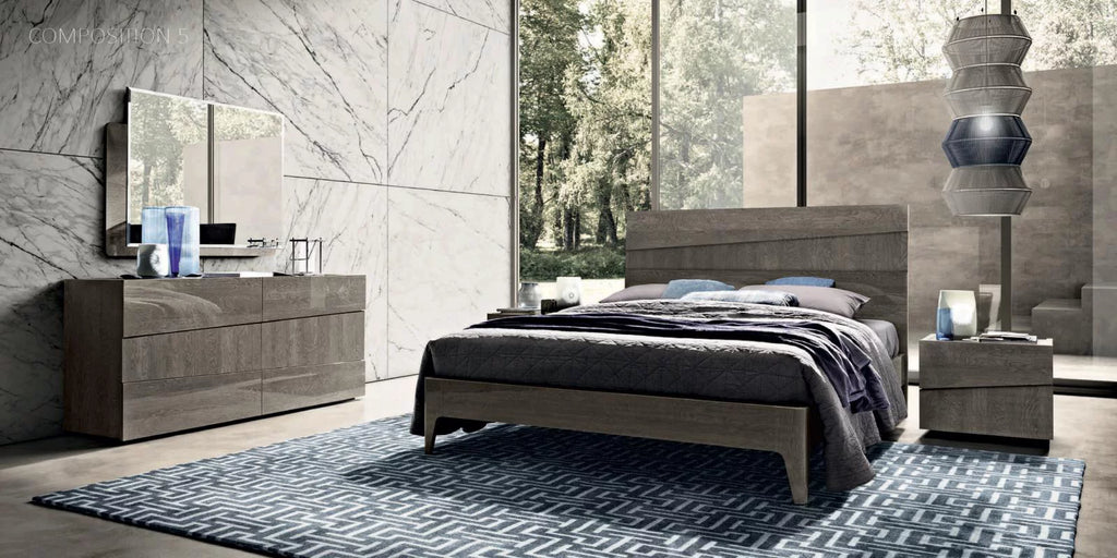 Grey High Gloss 5 Pcs King Bedroom Set L4459