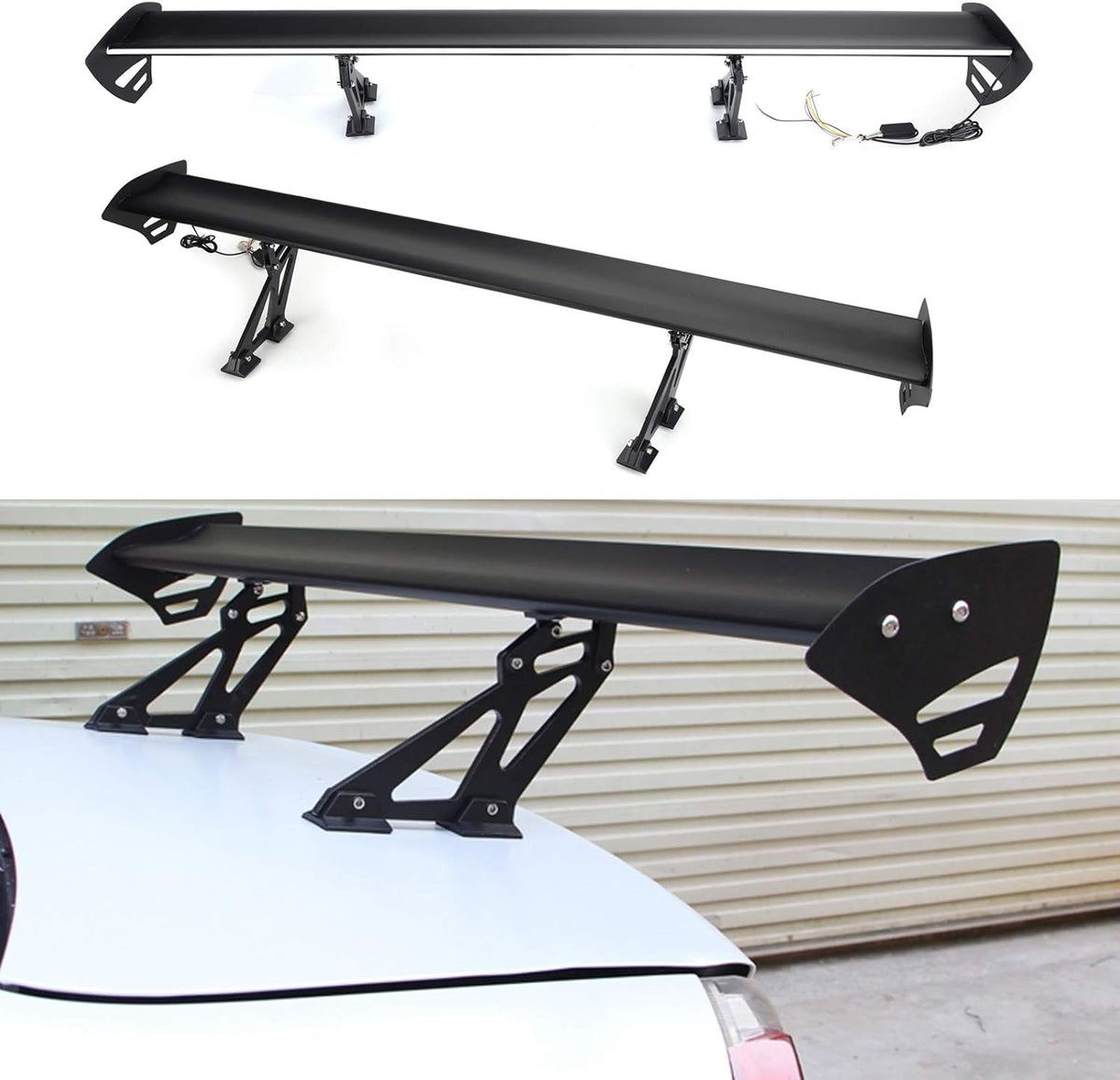 Adjustable Aluminum Rear Trunk Wing Spoiler with LED Light W9372