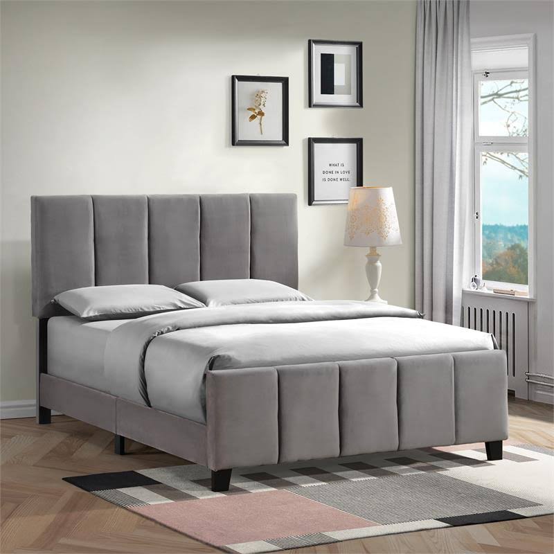 King Modern Channel Bed in Flannel Gray Velvet N417