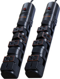 Rotating Outlet Surge Protector 2 Pack with 8 Outlets, Flat Plug, Long Cord, Black V8263