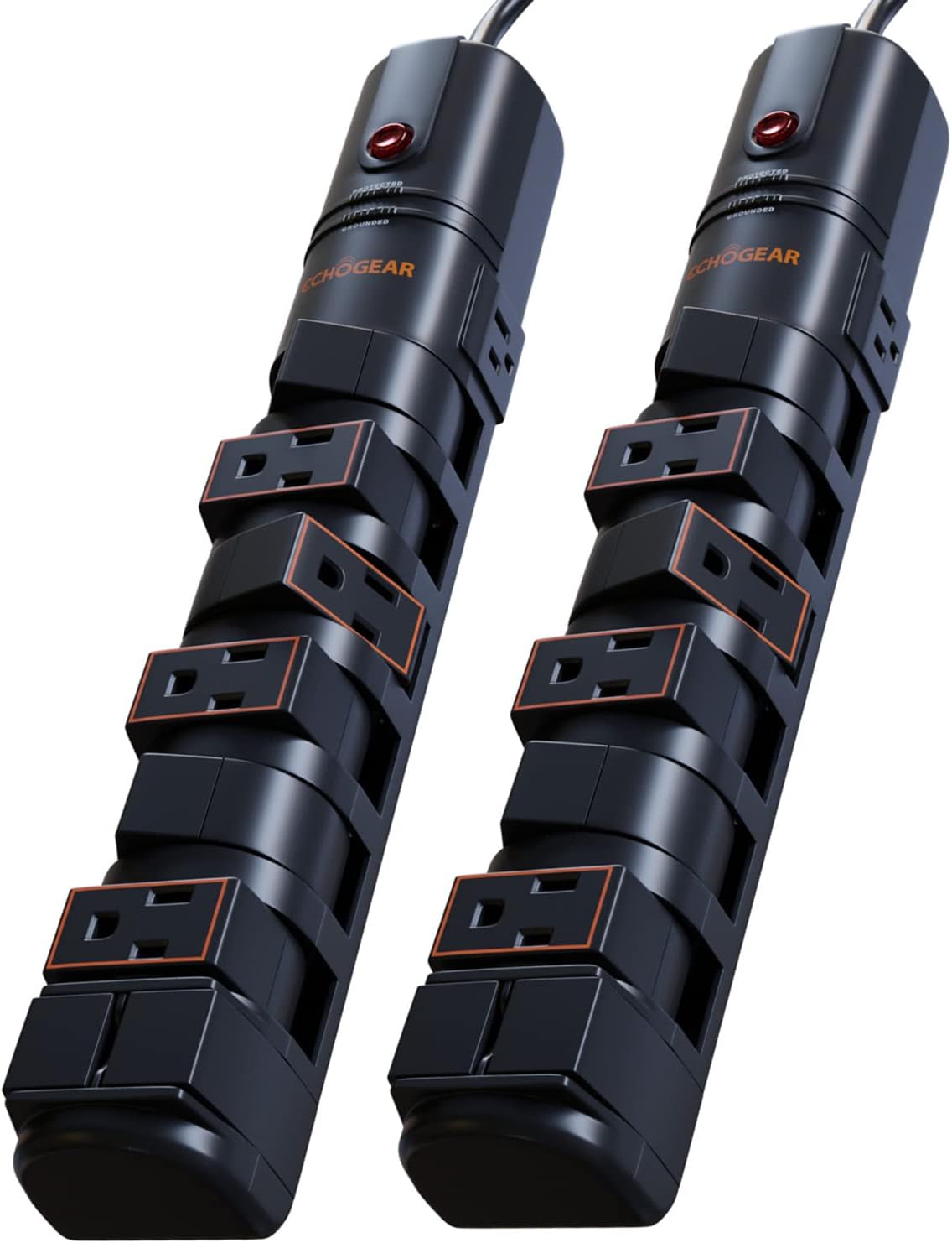 Rotating Outlet Surge Protector 2 Pack with 8 Outlets, Flat Plug, Long Cord, Black V8263