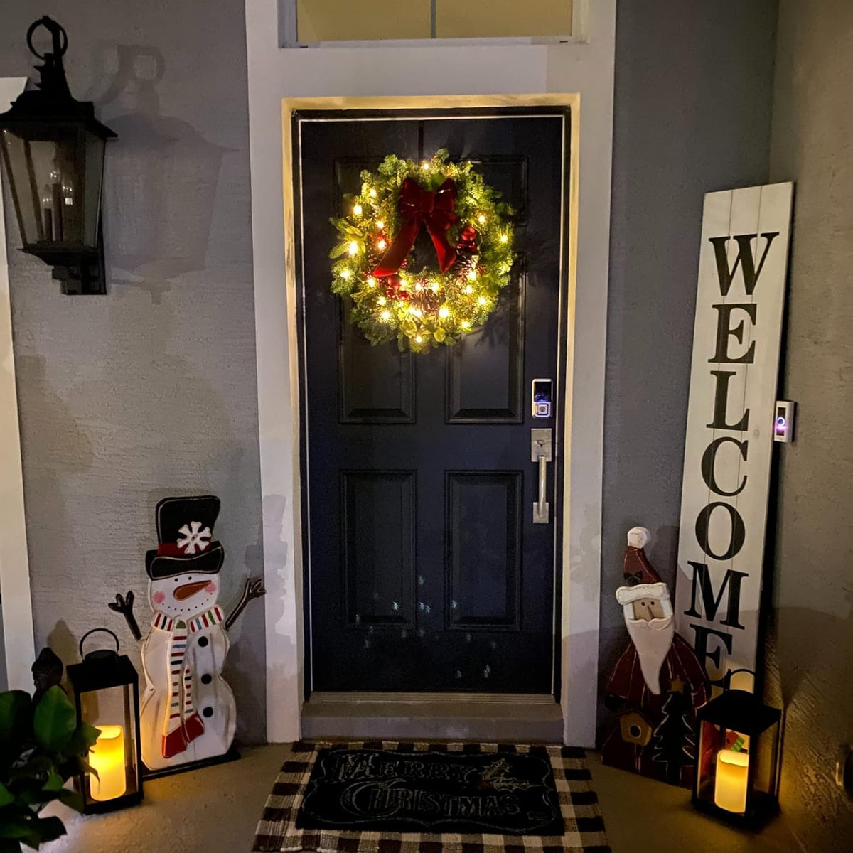 Large Outdoor Lantern with Solar Candle, 18 Inch Tall, Matte Black Metal Frame, Waterproof Flameless Pillar Candle H14894