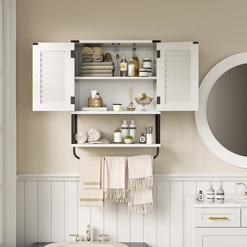 White Wall Mounted Medicine Cabinet with Towel Bar K245