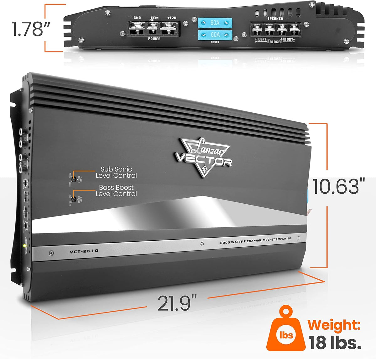 4 Channel 2000 Watt Bridgeable MOSFET Car Audio Amplifier W7838