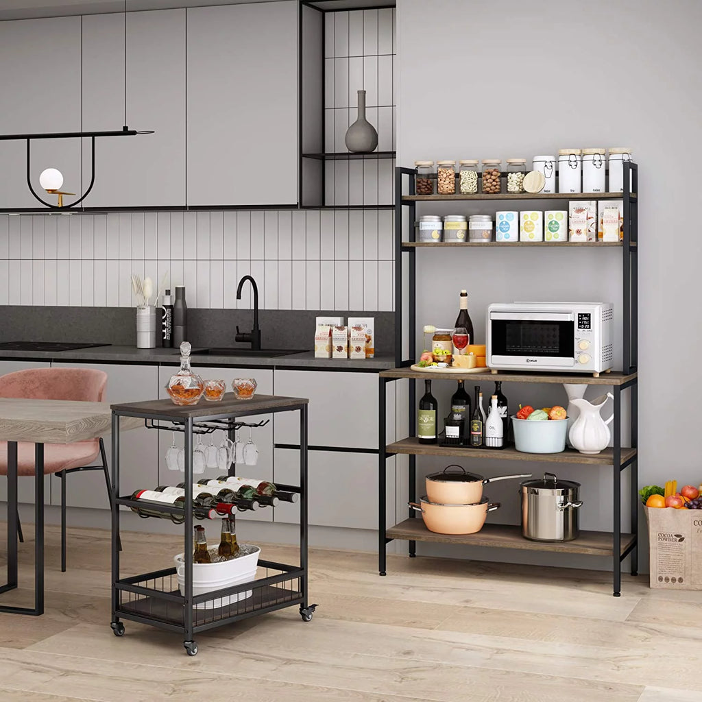 5 Tier Kitchen Microwave Oven Stand with Hutch T66981
