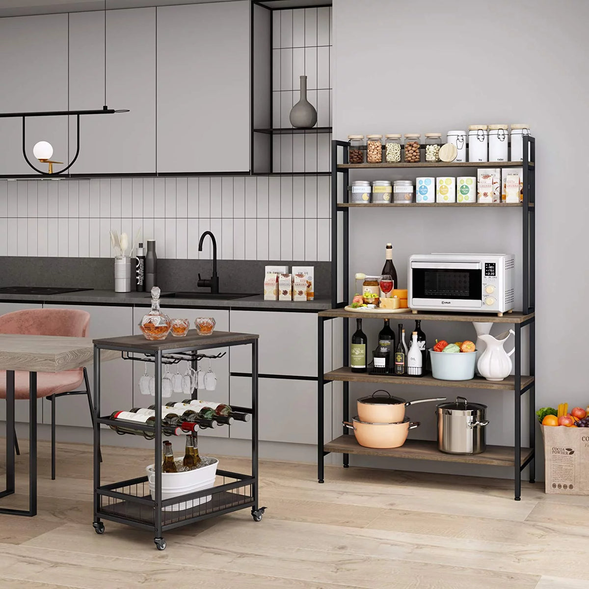 5 Tier Kitchen Microwave Oven Stand with Hutch T66981