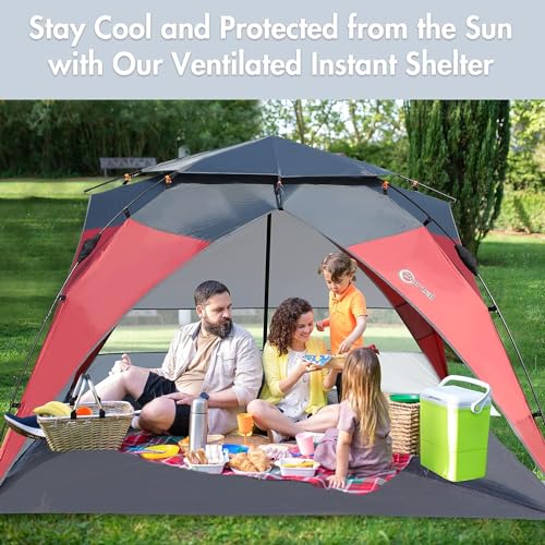 Red/Grey 2-4 Person UPF50+ Beach Tent with Carry Bag J37121