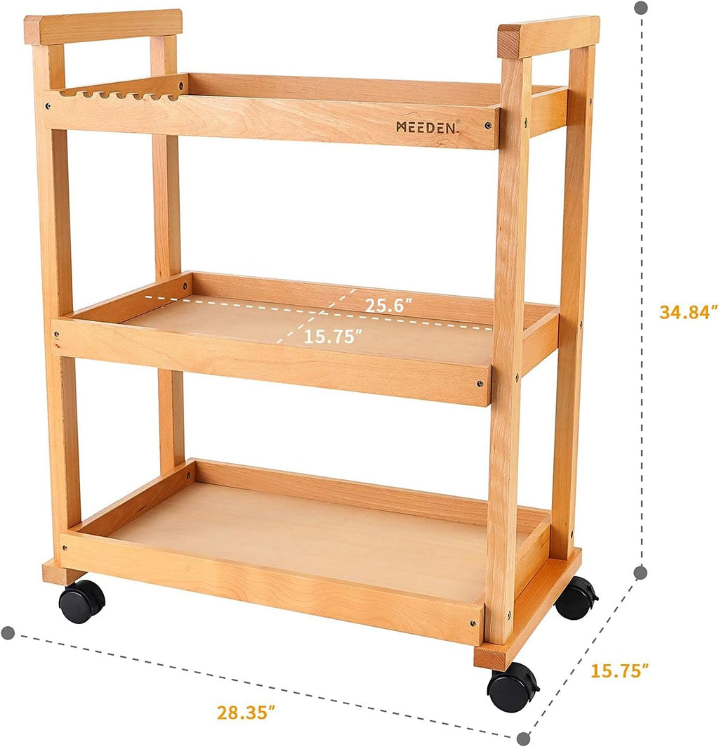 3-Tier Rolling Beechwood Art Cart Storage Organizer G67018