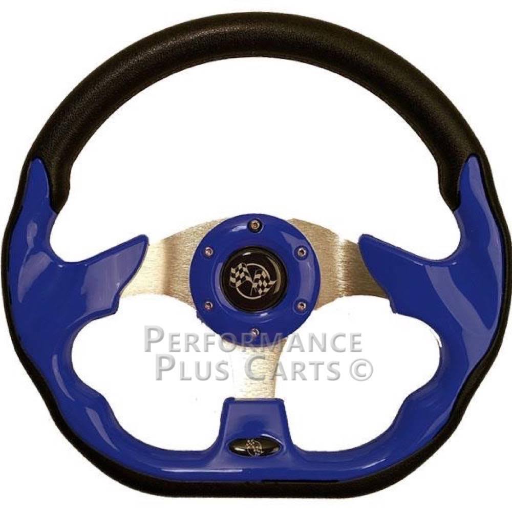 Blue 12.5x22 Golf Cart Steering Wheel with Chrome Adapter Hub H107368