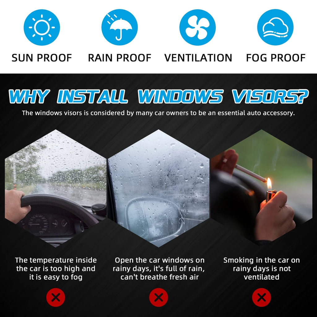 4Pcs Smoke Tinted Vent Window Visors With Chrome Trim P147745